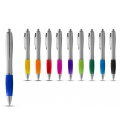 Nash ballpoint pen with silver barrel and coloured grip