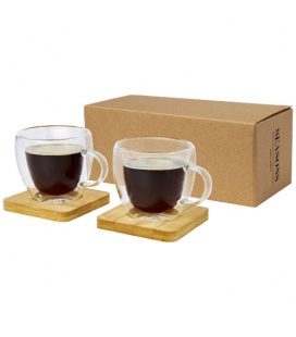 Manti 2-piece 100 ml double-wall glass cup with bamboo coaster Manti 2-piece 100 ml double-wall glass cup with bamboo coaster  S