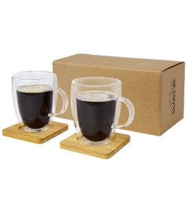 Manti 2-piece 350 ml double-wall glass cup with bamboo coaster Manti 2-piece 350 ml double-wall glass cup with bamboo coaster  S